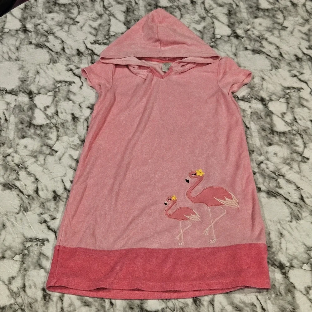Gymboree Flamingo Terry Cloth Swim Cover Up‎ Girls Size 12 Pink Hooded Beach